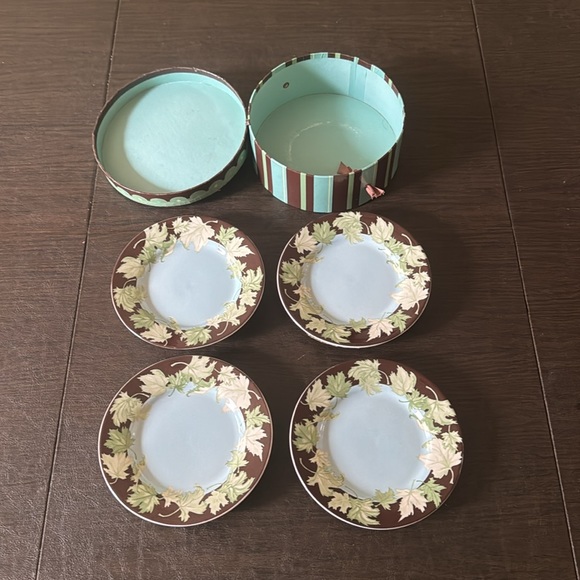 Beautiful Vintage Small Appetizer Dessert Plates Set Of 4 Blue & Brown - Picture 6 of 7